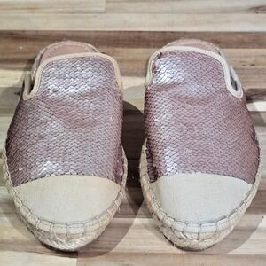Elloquent Women's Rose Gold Sequin Espadrille Mules Slip On Flat Shoes Size 8M‎